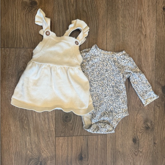 Carters Cream Knit Dress and Floral Onesie Set 0-3m - Picture 1 of 4